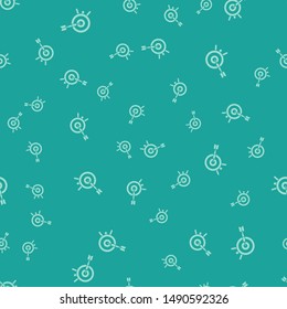 Green Target with arrow icon isolated seamless pattern on green background. Dart board sign. Archery board icon. Dartboard sign. Business goal concept.  Vector Illustration