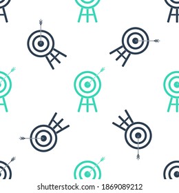 Green Target with arrow icon isolated seamless pattern on white background. Dart board sign. Archery board icon. Dartboard sign. Business goal concept. Vector.
