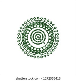 Green target, business icon inside rubber grunge stamp