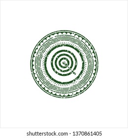 Green target, business icon inside distress rubber grunge seal