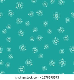 Green Target with dollar symbol icon isolated seamless pattern on green background. Investment target icon. Successful business concept. Cash or Money.  Vector Illustration