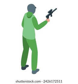 Vector isométrico verde del icono del objetivo. Juego de Paintball. Tiroteo militar