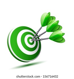 green target with three darts isolated
