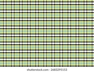 Patrón de cuadros de tartán verde con líneas en blanco y negro, perfecto para textiles, fondos de moda y diseño de tela clásica.