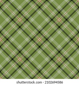 Green tartan fabric texture with circle and diagonal dotted line, suitable for blanket, skirt, shirt, tablecloth and other fabric textile design