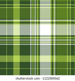 Green tartan pixel check plaid seamless pattern. Vector illustration.