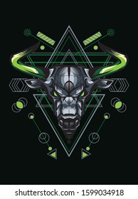 Green taurus head zodiac illustration with geometric pattern