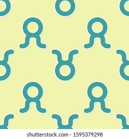 Green Taurus zodiac sign icon isolated seamless pattern on yellow background. Astrological horoscope collection.  Vector Illustration
