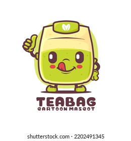 green tea bag cartoon mascot. natural drink vector illustration. isolated on a white background
