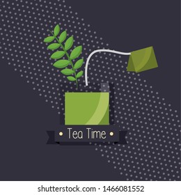Green tea bag design, Drink breakfast beverage tradition kitchen and aromatic theme Vector illustration