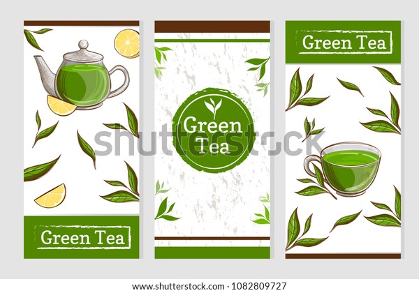 Green Tea Banners Tea Leaves Cup Stock Vector (Royalty Free) 1082809727