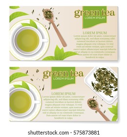 Green tea banners set. Vector illustration