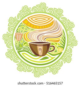 Green tea. Beautiful round decorative element. Vector illustration.