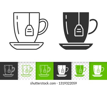 Green Tea black linear and silhouette icons. Thin line sign of mug. Teabag outline pictogram isolated on white, color, transparent background. Vector Icon shape. Hot beverage simple symbol closeup
