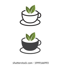 Green tea, black and white tea cup, icon.