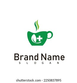 green tea cafe drink logo design symbol