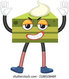 Green tea cake cartoon character illustration