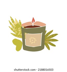 Green tea candle with leaf, organic botanical aroma candle for therapy