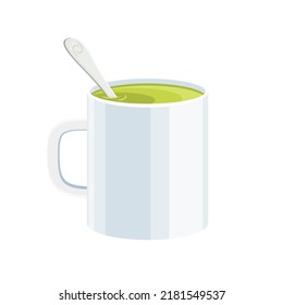 green tea cartoon. cup drink, herb healthy hot teacup, nature food green tea vector illustration