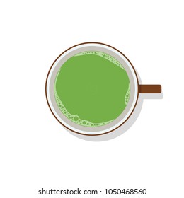 green tea cartoon vector. top view. free space for text. wallpaper. matcha cup vector.