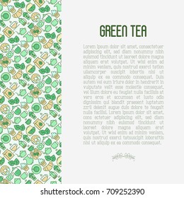 Green tea ceremony and sale of tea beverages concept with thin line icons. Vector illustration for web page, banner and print media. 