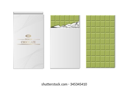 Green tea chocolate bar package packaging set isolated vector