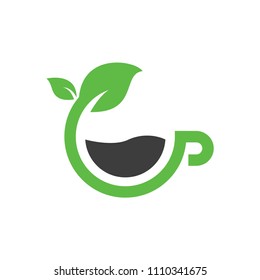 Green tea green coffee natural herb organic health logo or icon design template
