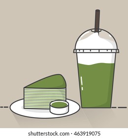 Green tea cold drink and cake