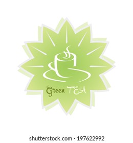 Green tea concept icon with leafs symbols and cup sign modern creative design art