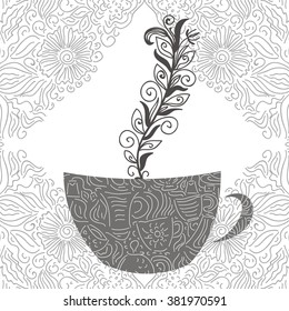 Green tea cup black and white vector illustration