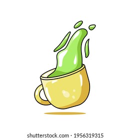 Green tea in a cup cartoon vector illustration. isolated in white. flat style