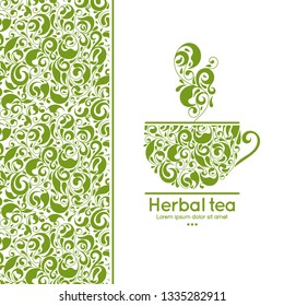 Green tea cup emblem design. Vector illustration. Can be used for drink, food and other packaging types. Great for logo, monogram, invitation, flyer, menu, brochure, background or any desired idea.