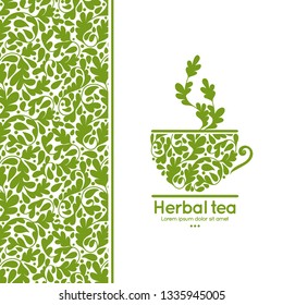 Green tea cup emblem design. Vector illustration. Can be used for drink, food and other packaging types. Great for logo, monogram, invitation, flyer, menu, brochure, background or any desired idea.