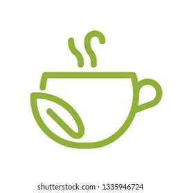 Green tea cup. Flat outline vector sign. Simple icon.
