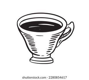  Green Tea Cup, hand drawn, drawing isolated on white