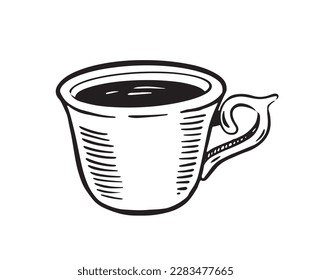  Green Tea Cup, hand drawn, drawing isolated on white