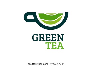 Green tea cup herbal drink logo concept design illustration