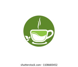 Green tea cup icon logo vector template