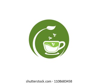 Green tea cup icon logo vector template