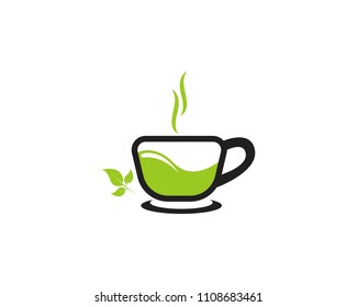 Green tea cup icon logo vector template
