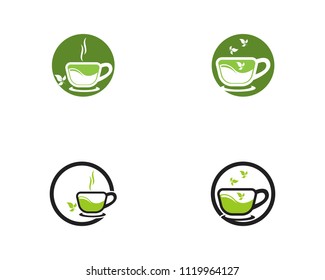 Green tea cup icon logo vector template