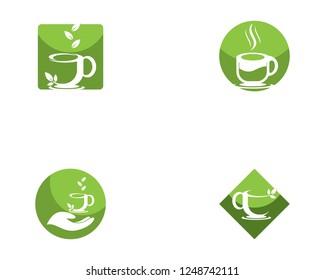 Green tea cup icon logo template