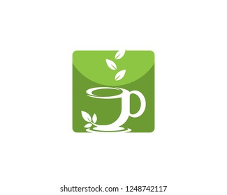 Green tea cup icon logo template