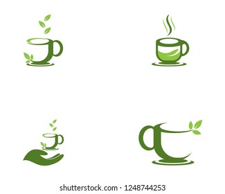 Green tea cup icon logo template