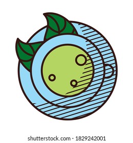 green tea cup icon over white background, hand draw style, vector illustration