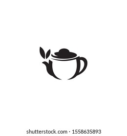 green tea cup leaf logo template vector design silhouette
