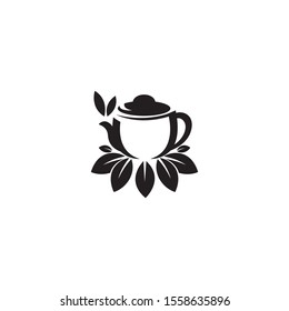 green tea cup leaf logo template vector design silhouette