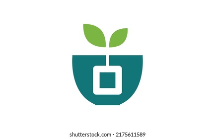 Green Tea with cup and leaf tea logo