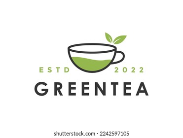 Green Tea with cup and leaf tea logo design
