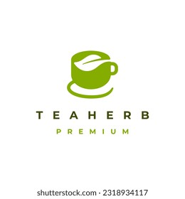 Green Tea Cup with Leaf Logo Design Vector 